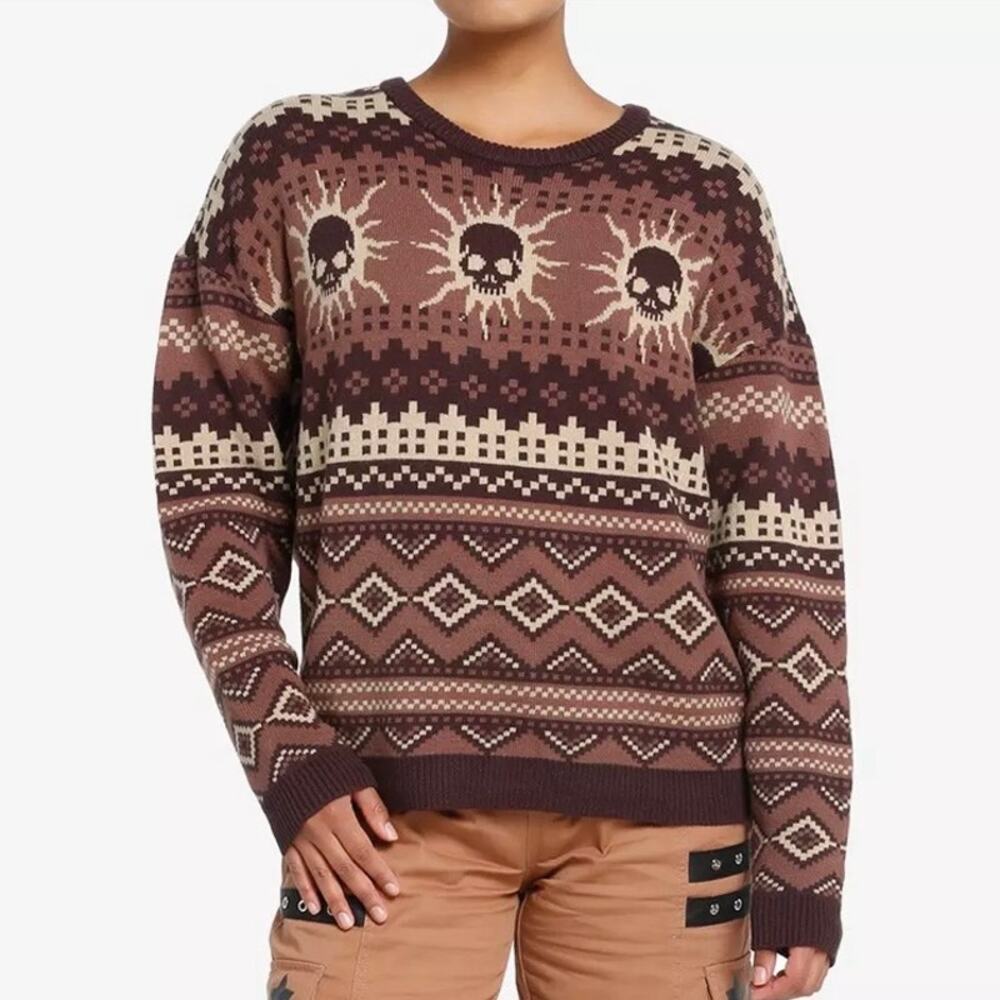 Social Collision Skull Oversized Knit Sweater Goth Grunge Size Small